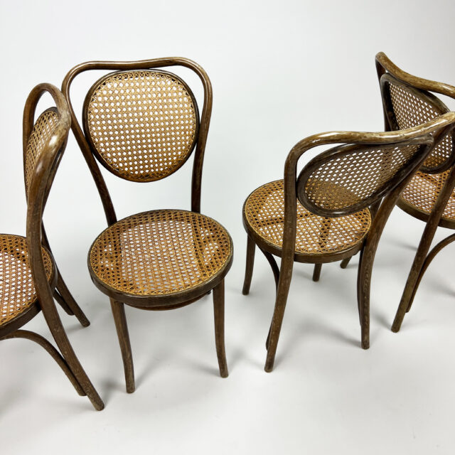 Set of 4 Mid Century Zpm Radomsko Bentwood and Cane dining chairs, 1960s