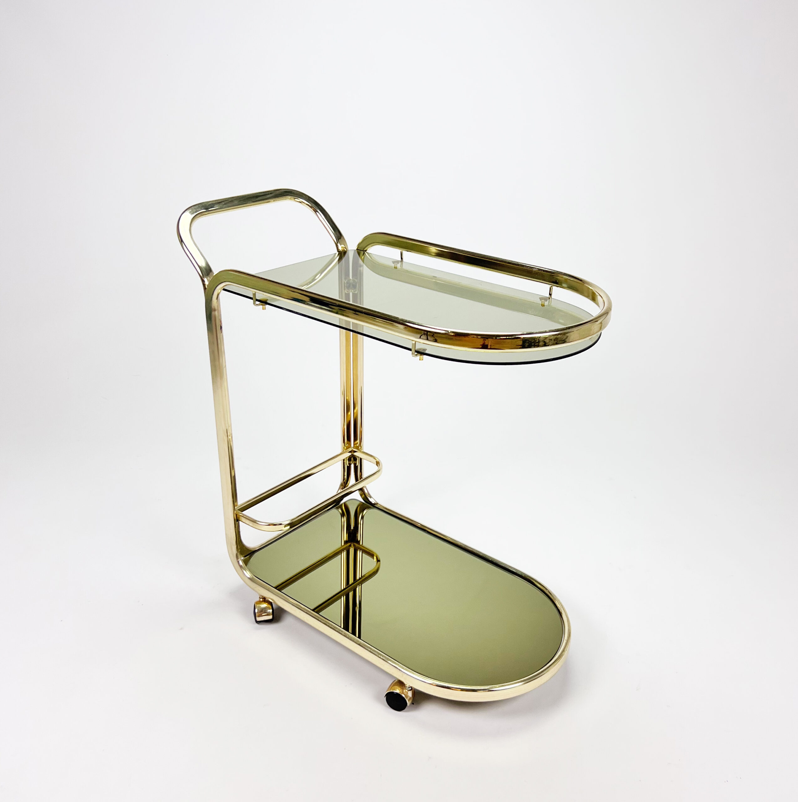 Hollywood regency bar trolley with brass and smoked glass, 1970s