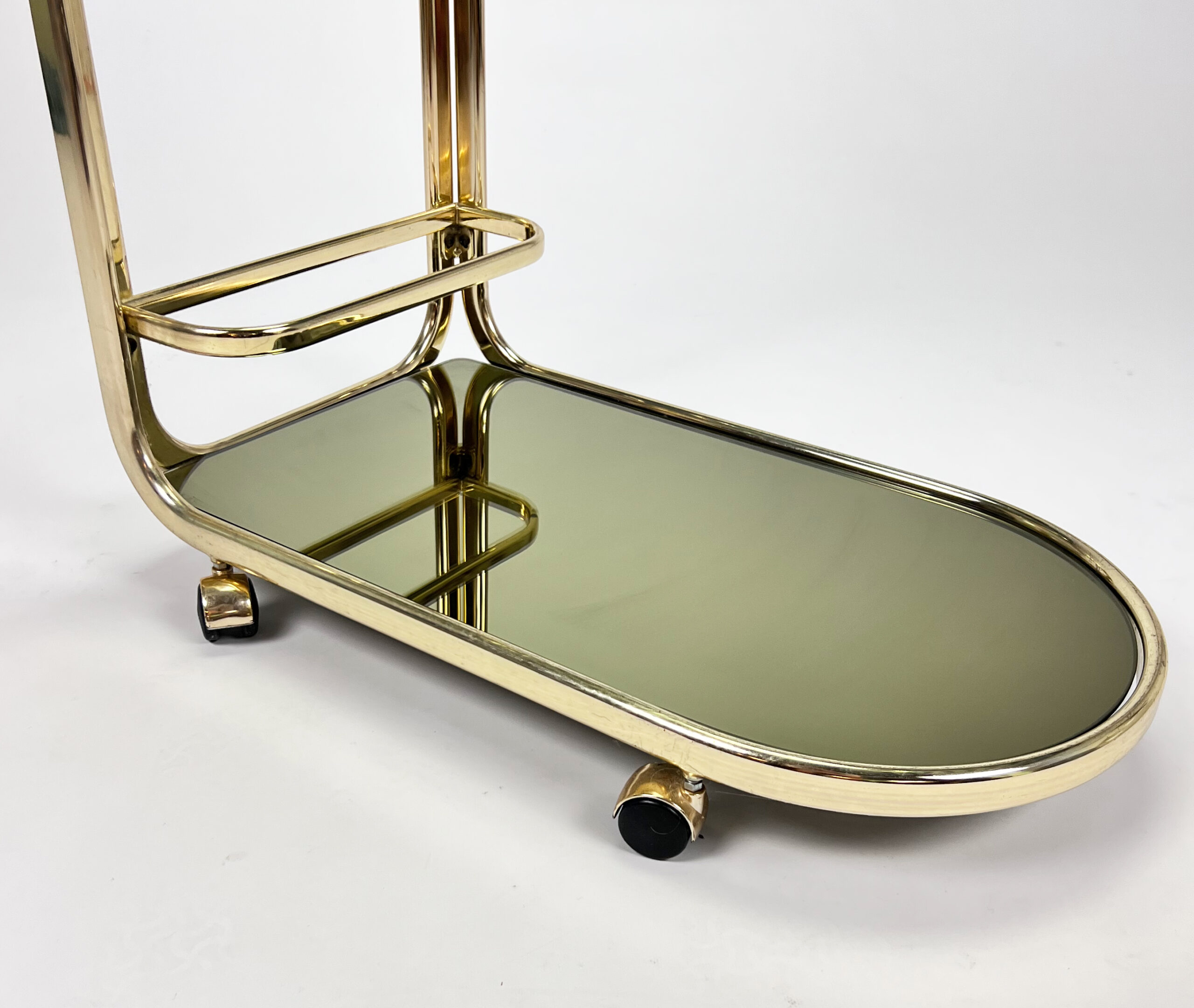 Hollywood regency bar trolley with brass and smoked glass, 1970s