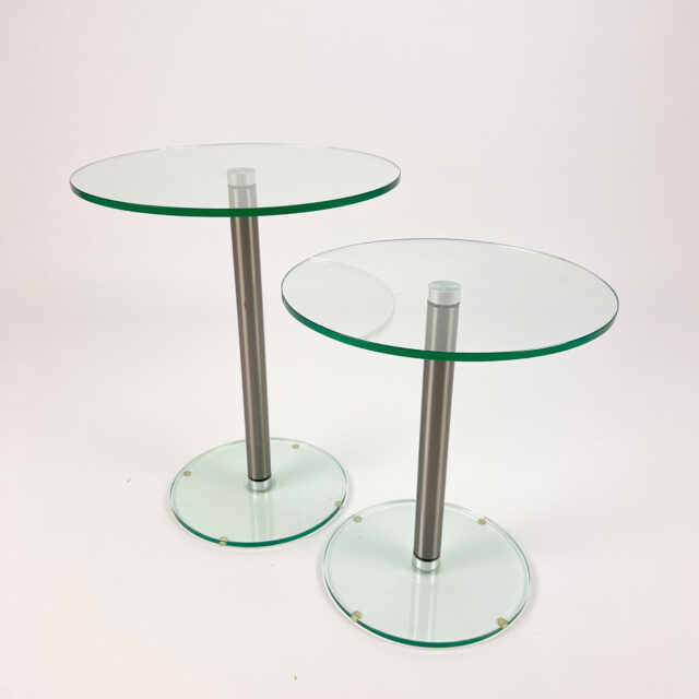 Set of 2 Postmodern Glass and Steel Side Tables, 1990s