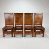 Set of 6 Antique Oak and Leather Castle Dining Chairs, 1900