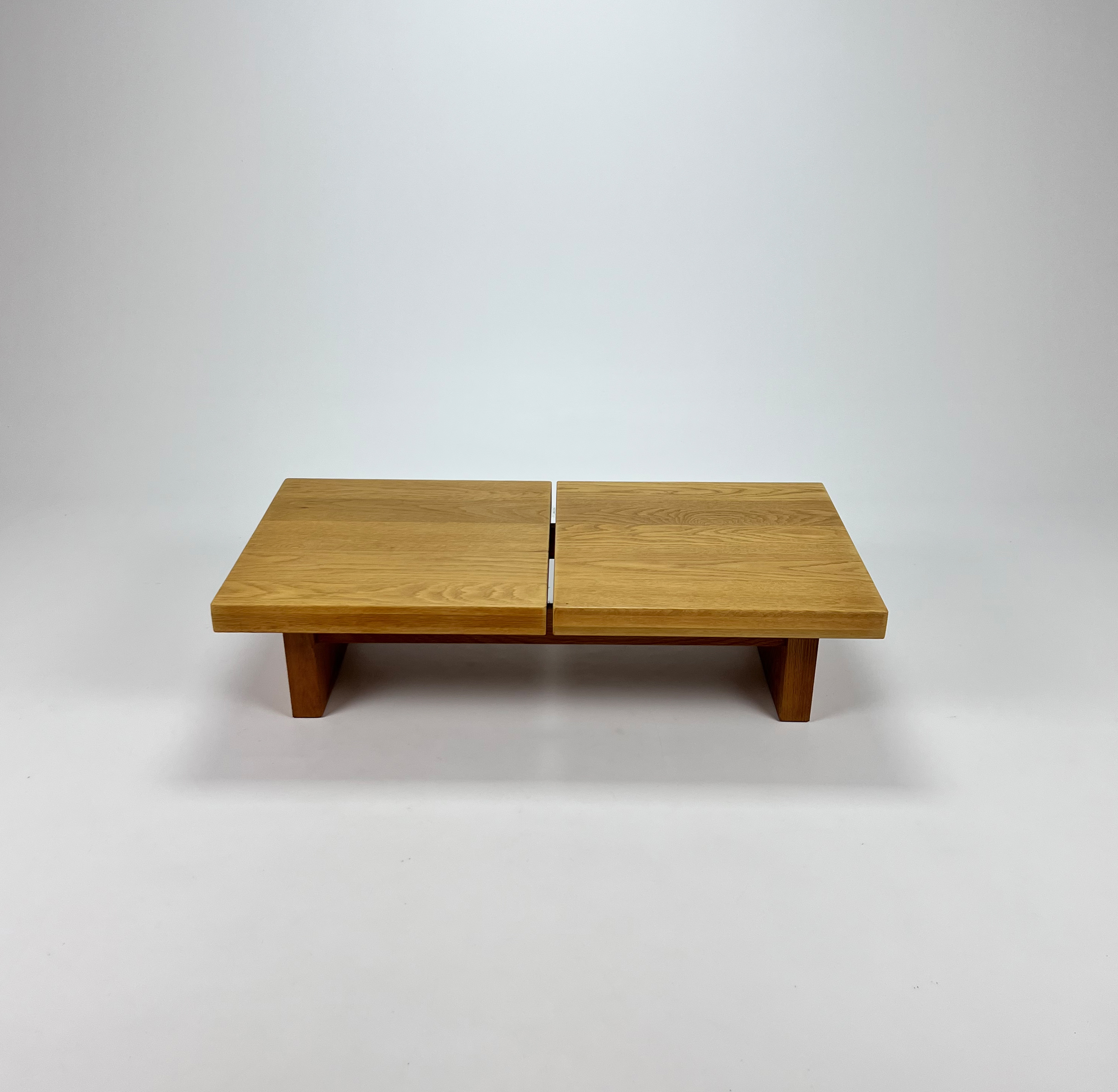 Minimalistic Low Massive Oak Side and Coffee Tables, 1980s