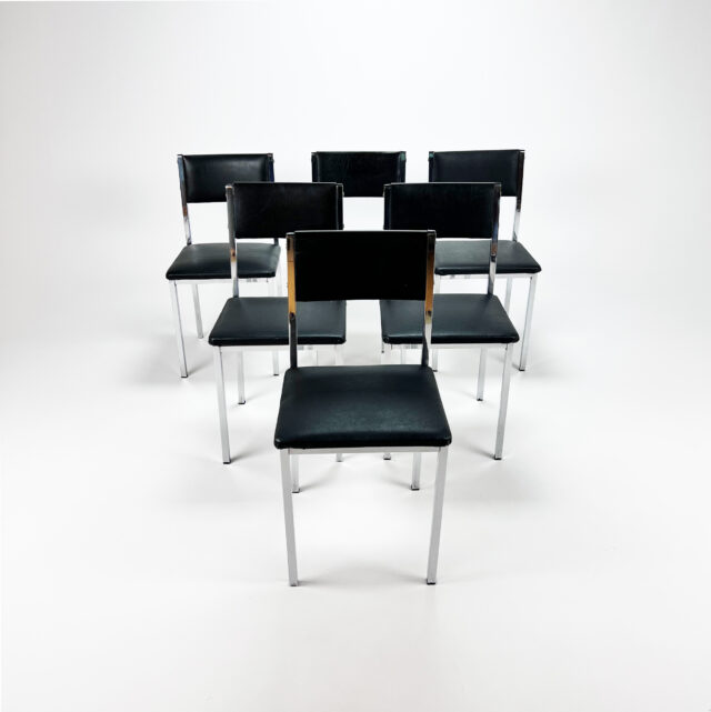 Set of 6 Belgium Chrome and skai Dining chairs, 1960s