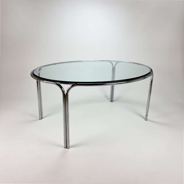 Italian Tubular and Glass Oval Coffee Table, 1970s
