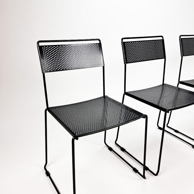 Set of 4 Italian Black Steel Dining Chairs, 1980s