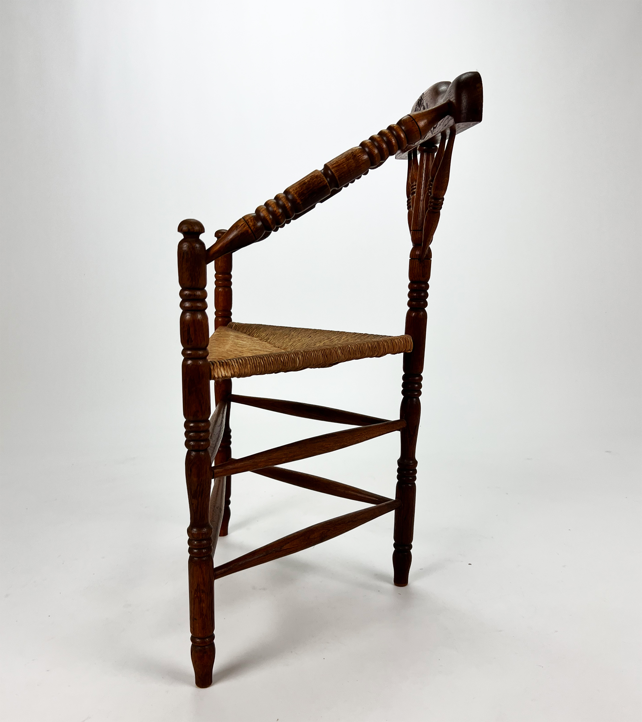 Solid Oak And Wicker Corner Chair, 1950s