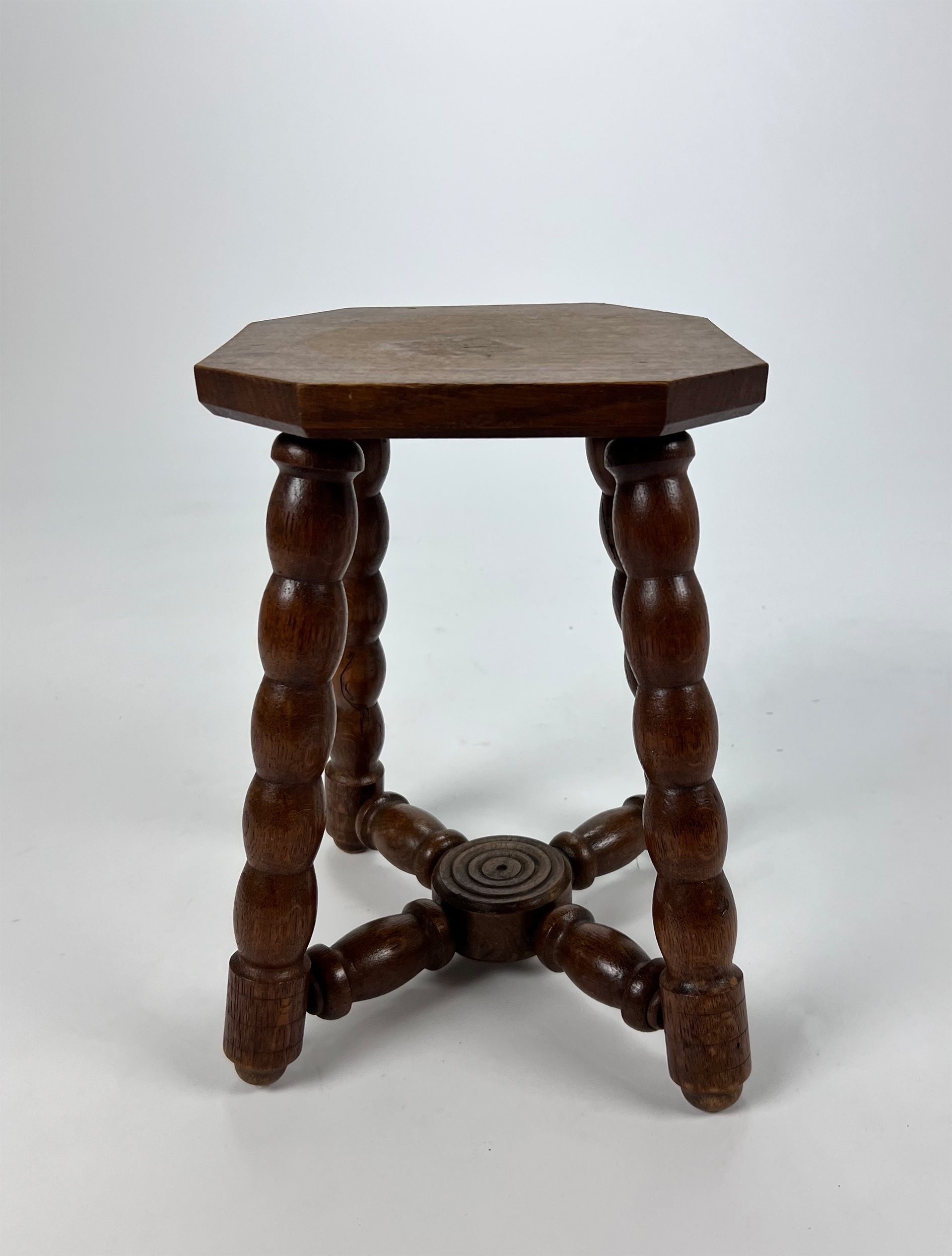 Antique Oak bubble leg stool, 1920s