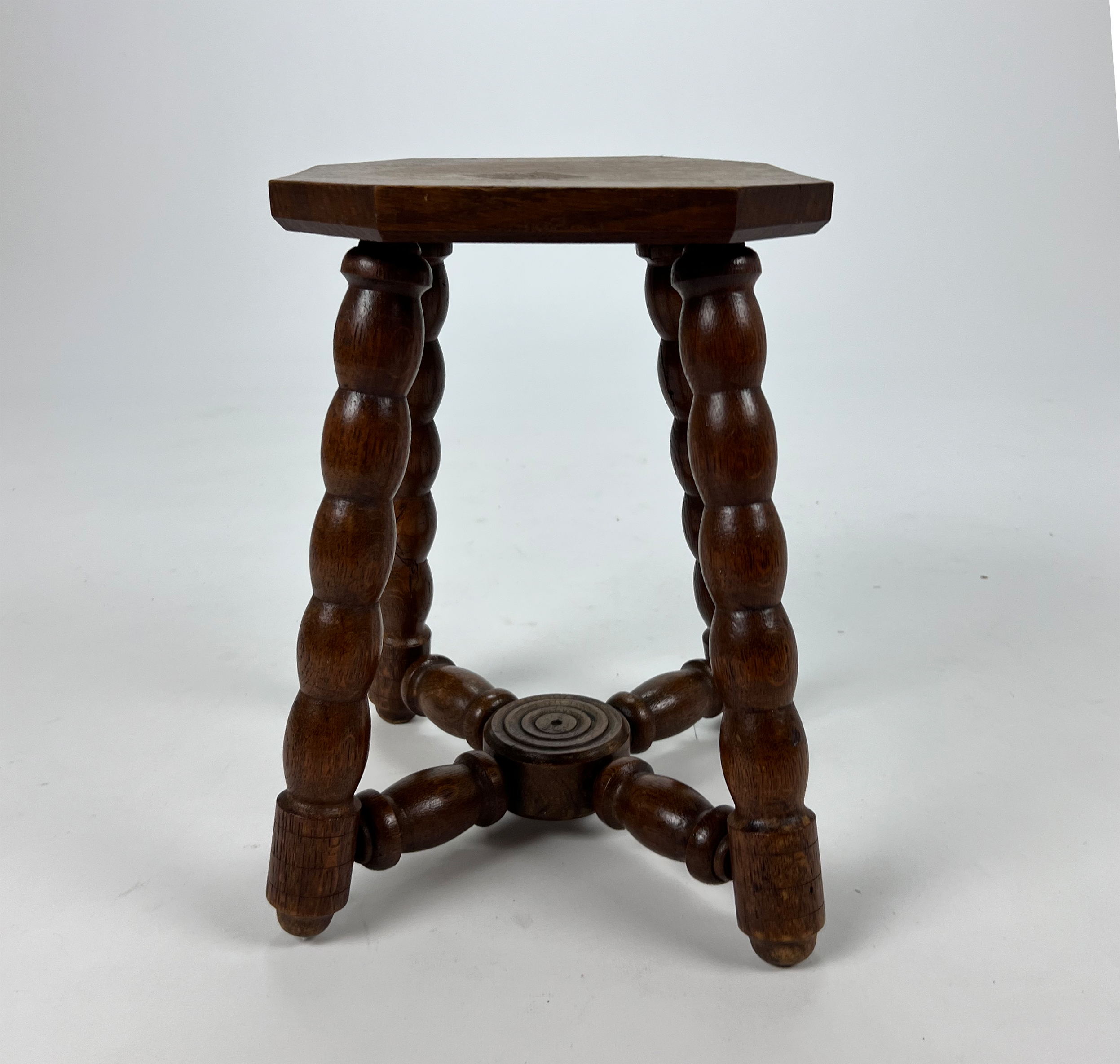 Antique Oak bubble leg stool, 1920s