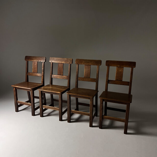 Set of 4 Antique Oak Dining Chairs, 1900s