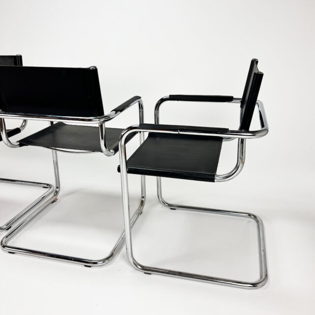 Set of 4 Bauhaus Cantilever Tubular and Leather Armchairs, 1970's
