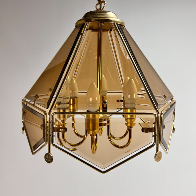Hanging Lamp of Brass and Fumé Glass, 1970