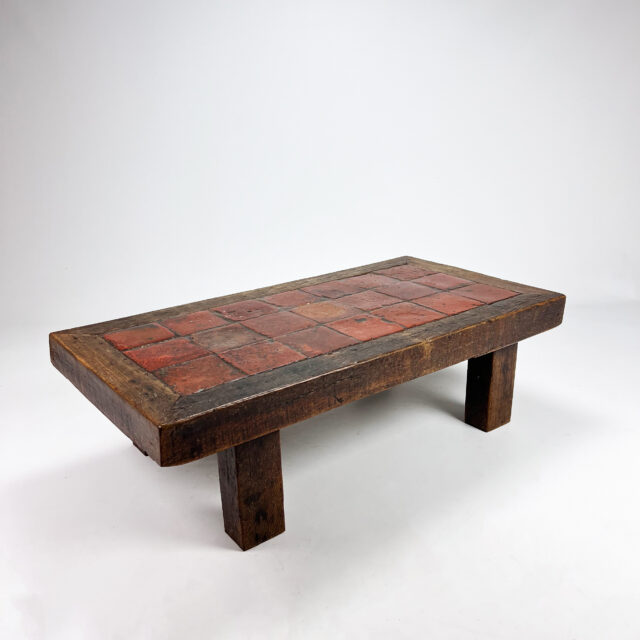 Mid Century Heavy Oak and Ceramic Coffee table, 1950s