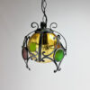 Brutalist cast Iron and Colored glass Pendant, 1970s