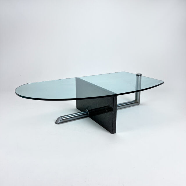 Coffee table with granite base and glass top, 1980s