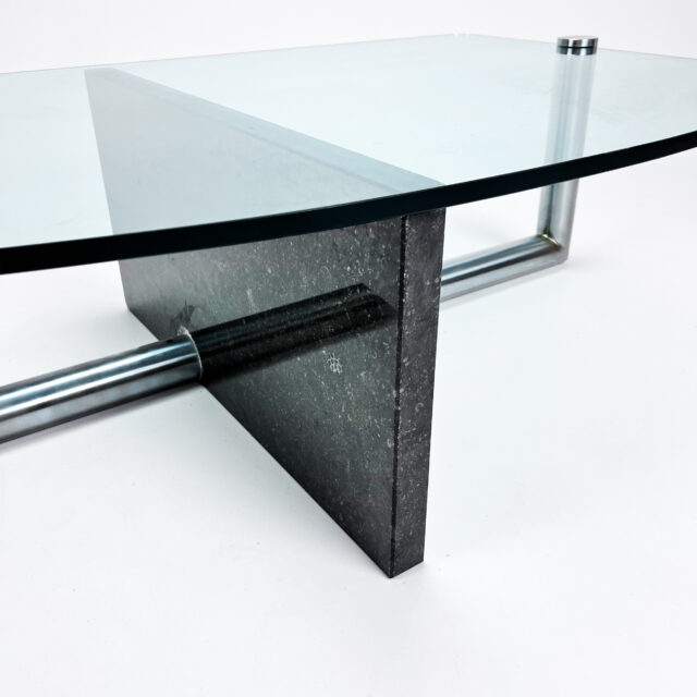Coffee table with granite base and glass top, 1980s