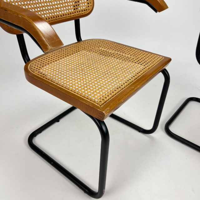 Set of 2 Tubular Frame and Cane Cantilever dining chairs, Italy, 1970s