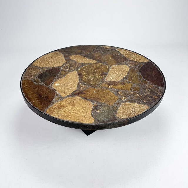 Brutalist Slate Stone Round Coffee Table, 1960s