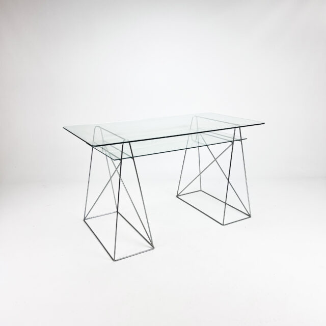Postmodern Minimalist Steel and Glass Desk, 1980s
