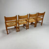 Set of 4 Mid Century Scandinavian Pine and Papercord Dining Chairs, 1960s