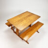 Mid Century Pine Dining Set consists of one Table and two Benches, 1960s