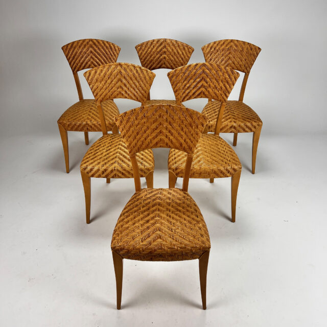 Italian design Birch and Wicker Dining Chairs, 1980s