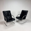 Set of 2 Postmodern Leather Lounge Chairs, 1980s