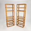 Set of 2 Mid Century Tall Wicker and Glass Etagere Cabinet, 1970s