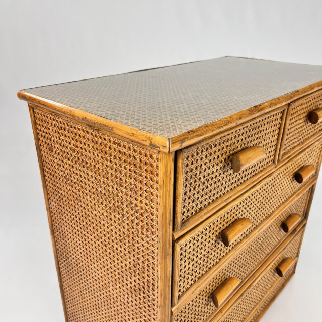 Vintage Hollywood Regency Style Bamboo and Webbing Drawer Cabinet, 1970s