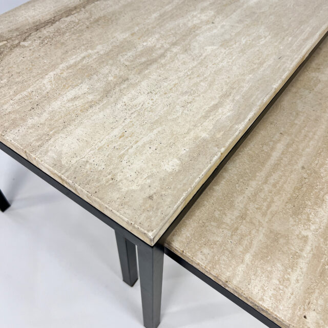 Set of 2 Mid Century Travertine and Steel Coffee Table, 1960s