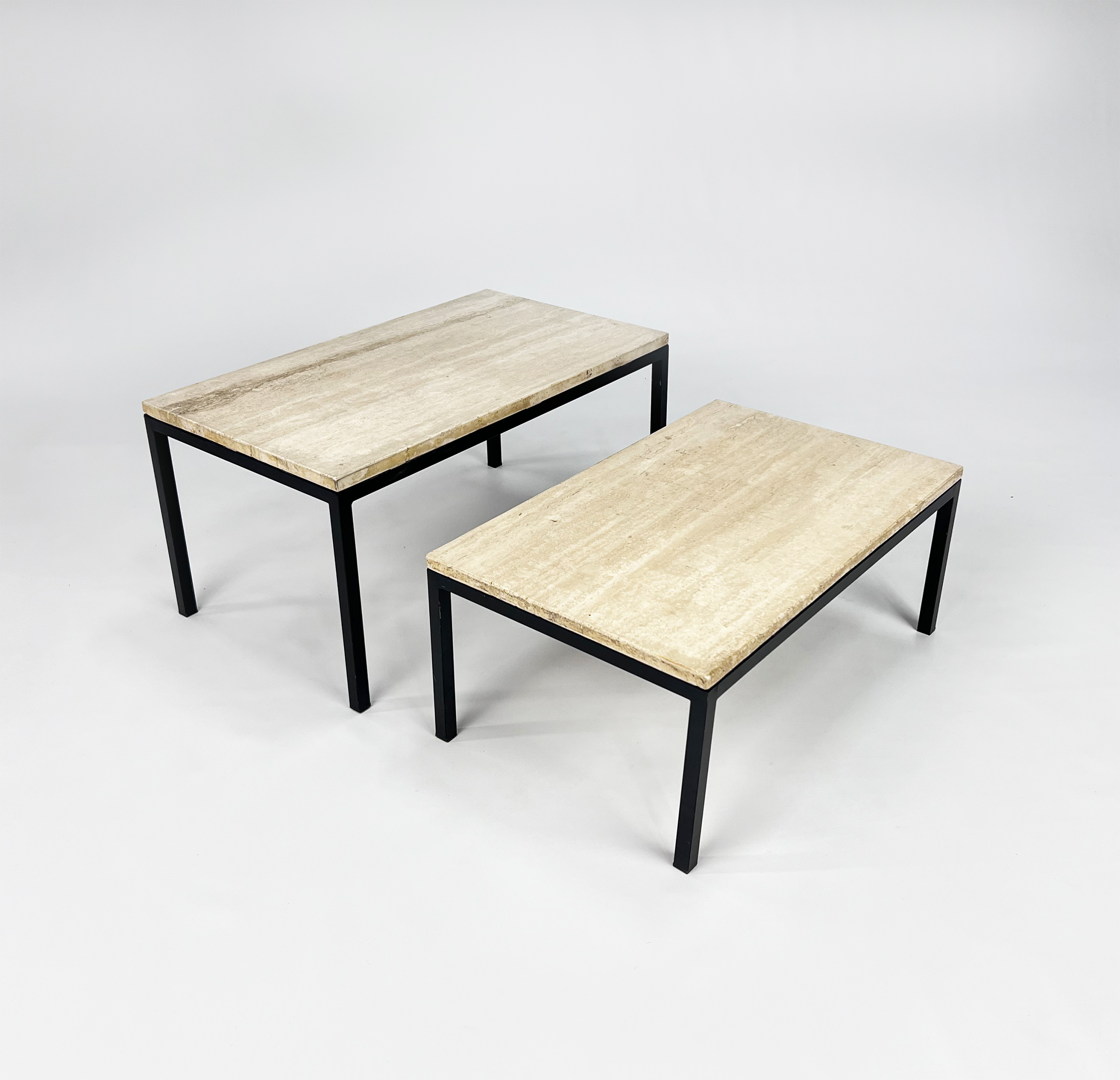 Set of 2 Mid Century Travertine and Steel Coffee Table, 1960s