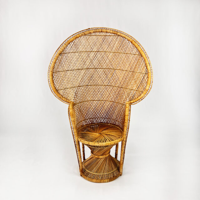 Vintage Rattan and Wicker Peacock Chair, 1970s