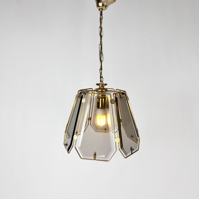 French Brass and Smoked Glass Hal Pendant, 1970s