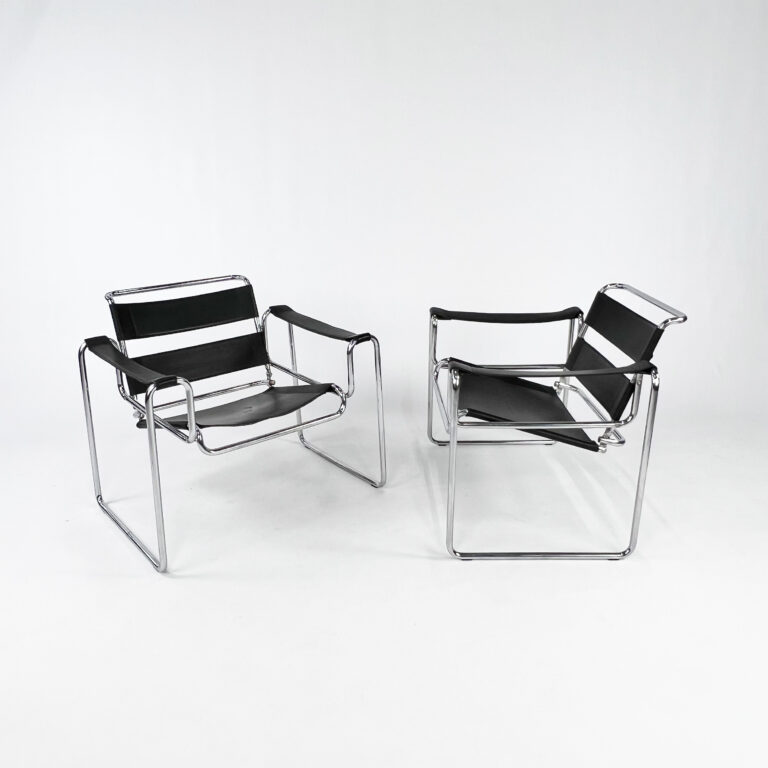 Mid Century Tubular and Leder Lounge Chairs, 1970s