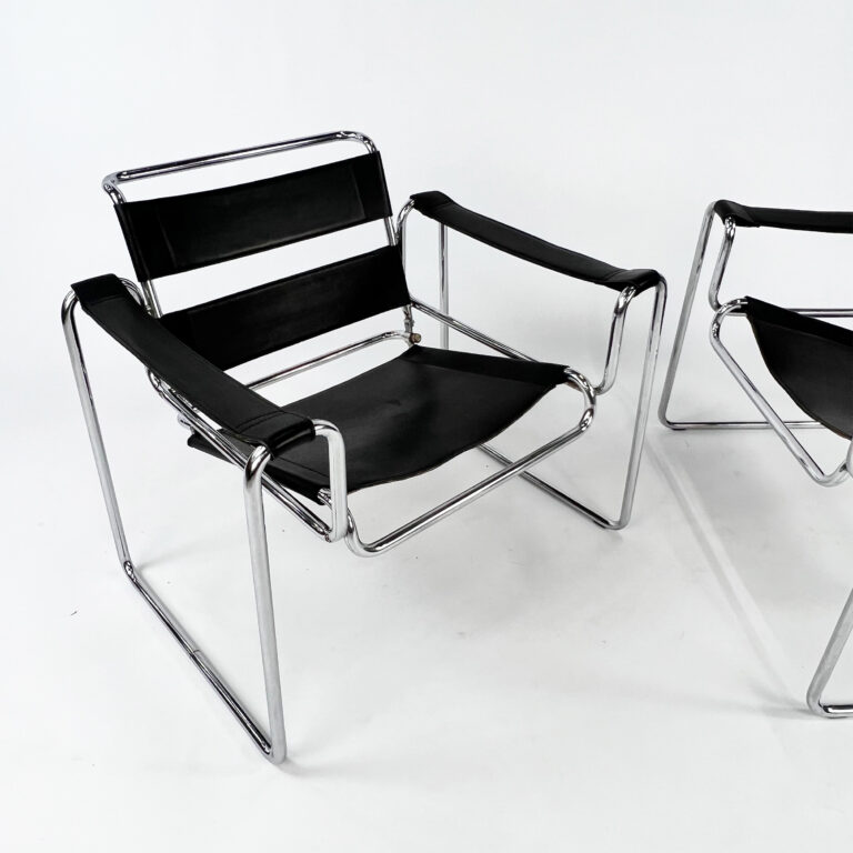 Mid Century Tubular and Leder Lounge Chairs, 1970s