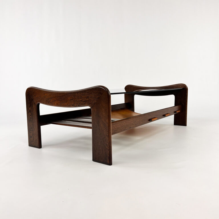 Vintage Wengé and Leather Coffee Table, 1970