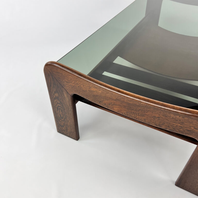 Vintage Wengé and Leather Coffee Table, 1970