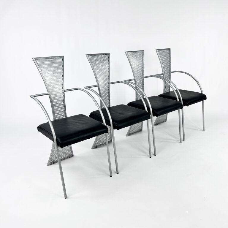 Set of 4 Postmodern Steel and Leather Chairs, 1990s