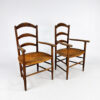 Set of 2 Mid Century Oak and Straw Chairs, 1950s