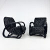 Set of 2 Black Lacquered Rattan Lounge Chairs, French, 1960s