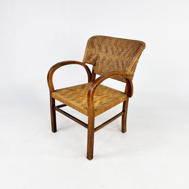 French Wooden and Rope Arm Chair, 1920s