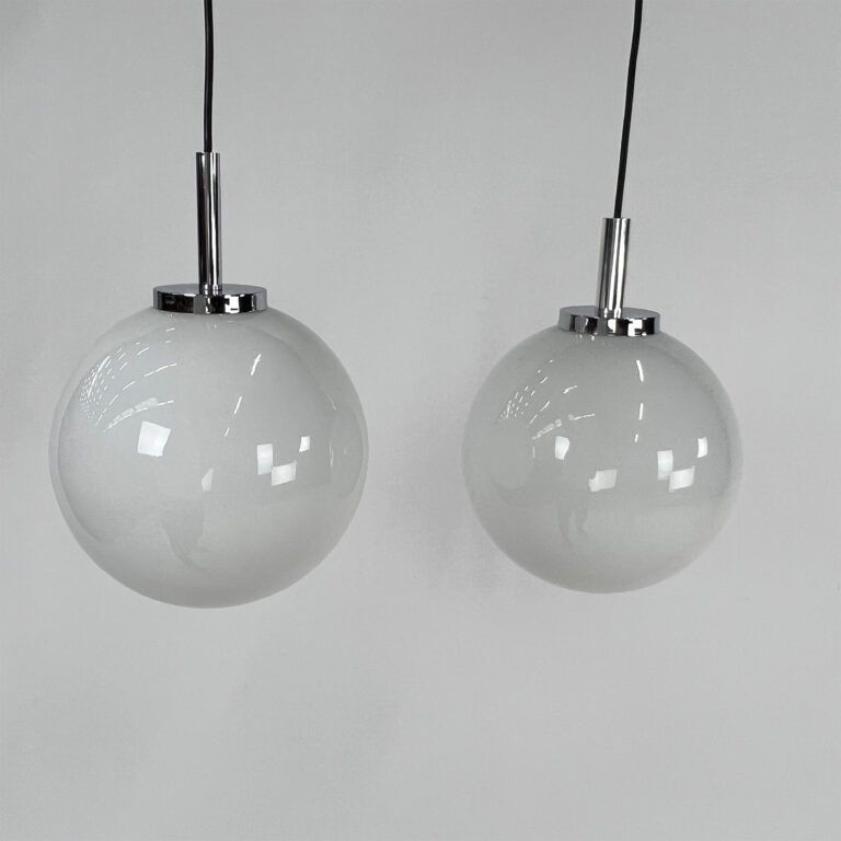 Set of 2 Mid Century Hanging Bol Lamps by Glashutte Limburg, 1970s