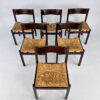 Set of 6 Mid Century Wenge and Rush Dining Chairs, 1960s
