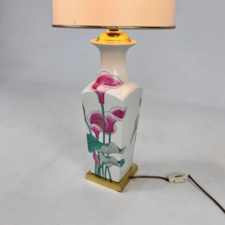 Porcelain Table Lamp with Hand-Painted Flowers, 1960s