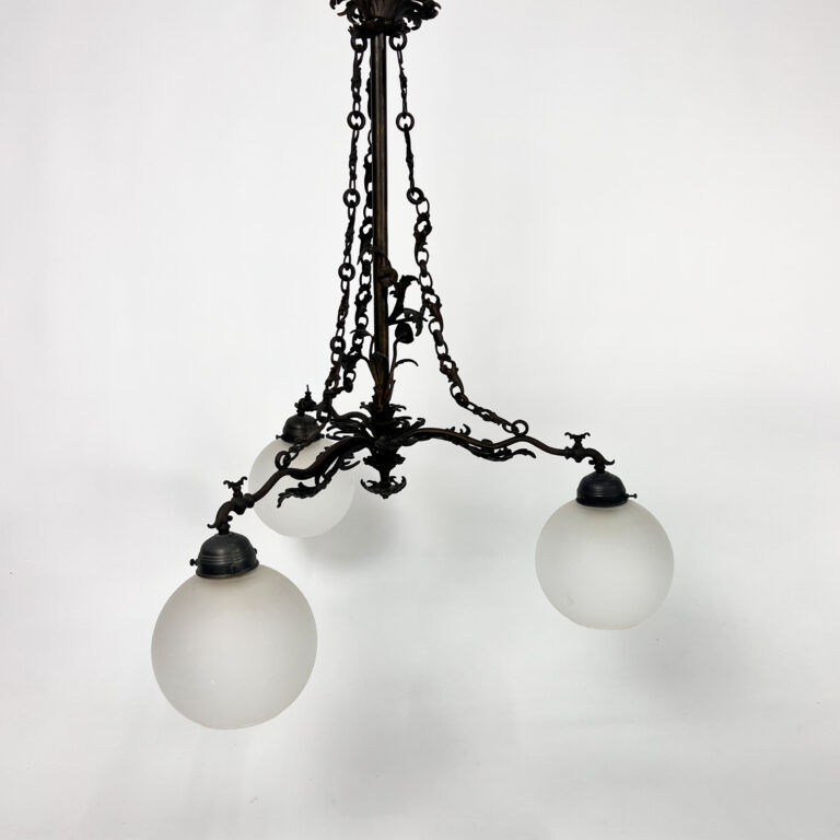 Vintage Gothic Brass and Glass Chandelier, 1970s
