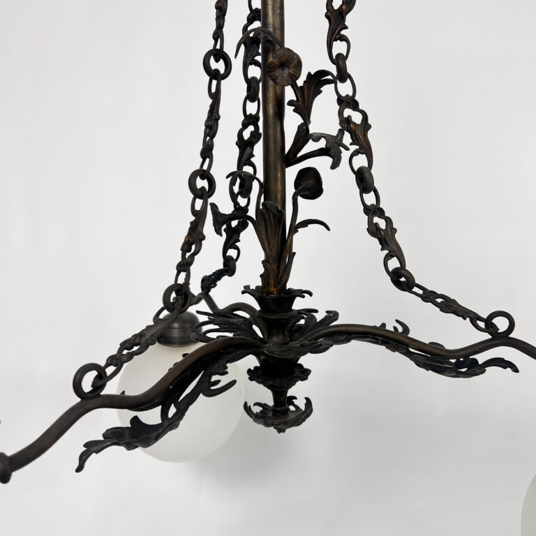 Vintage Gothic Brass and Glass Chandelier, 1970s