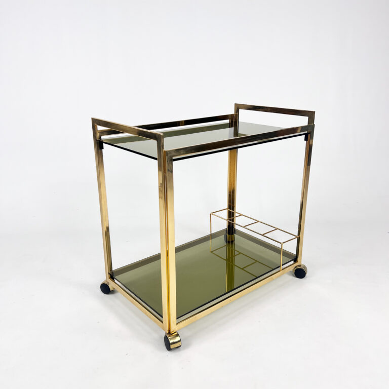 Vintage Italian Brass and Smoked Glass Trolley, 1970s