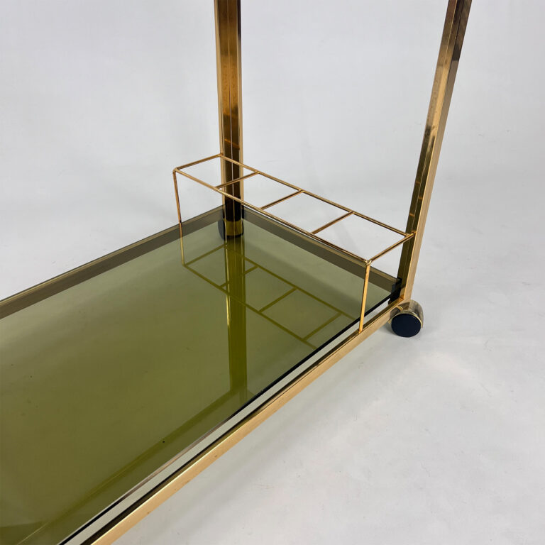 Vintage Italian Brass and Smoked Glass Trolley, 1970s