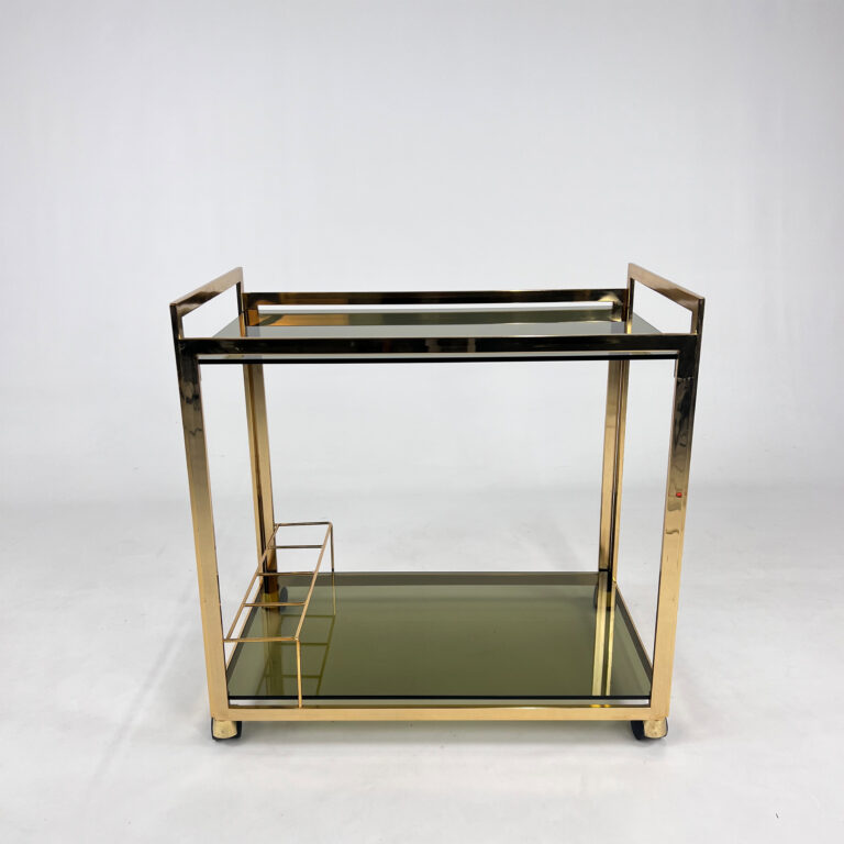 VVintage Italian Brass and Smoked Glass Trolley, 1970s
