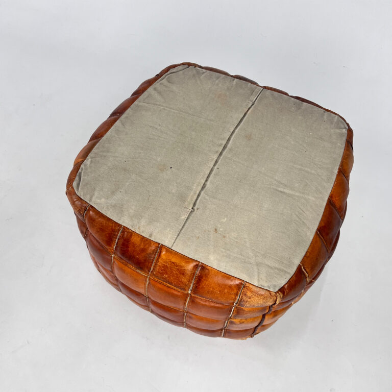 Vintage Leather Moroccan Patchwork Pouf, 1970s