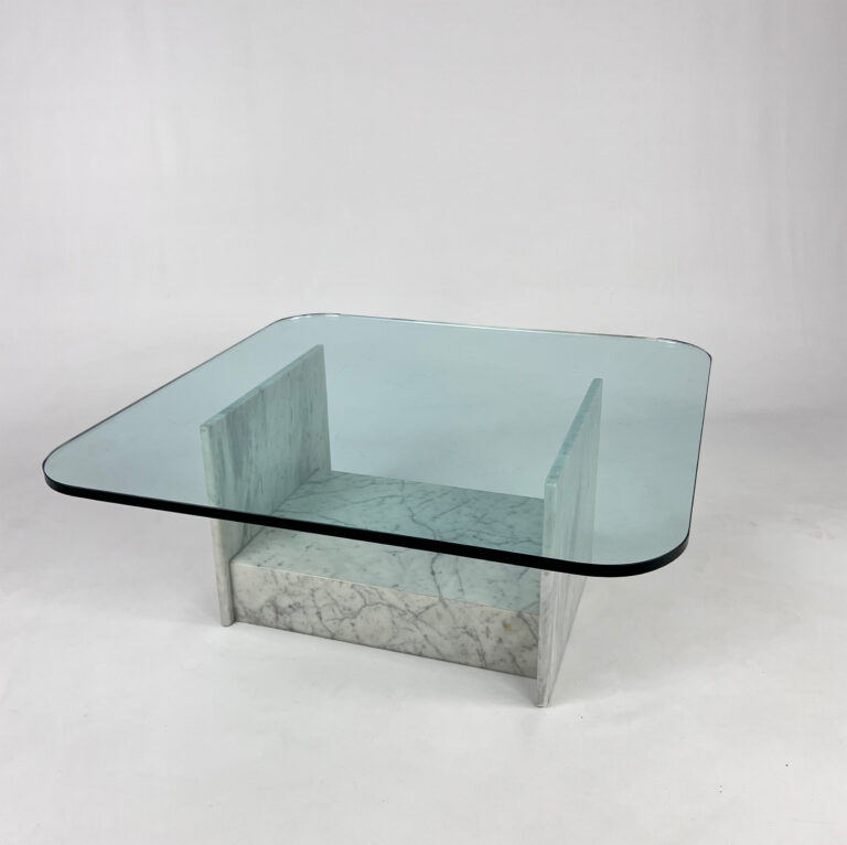 Vintage Italian Marble and Glass Coffee Table, 1970s
